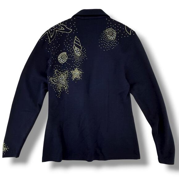 St John Santana Knit Sea Shell Starfish Rhinestone Embellished Blazer Sz Medium - Picture 9 of 12